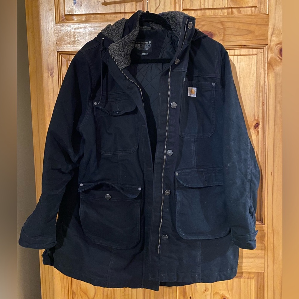 Women’s Carhartt insulated w: Sherpa hood winter jacket coat -black duck fabric